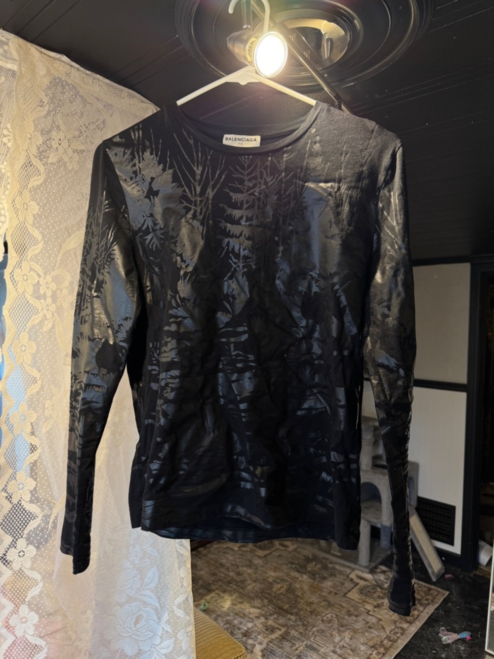 Balenciaga SS14 Black Glossy Forest Long Sleeve Top
